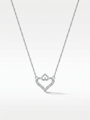 925 Sterling Silver Heart Duo Cubic Zirconia Necklace for Women