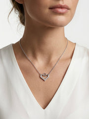 925 Sterling Silver Heart Duo Cubic Zirconia Necklace for Women