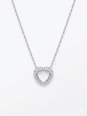 925 Sterling Silver Romantic Double Heart CZ Necklace for Women