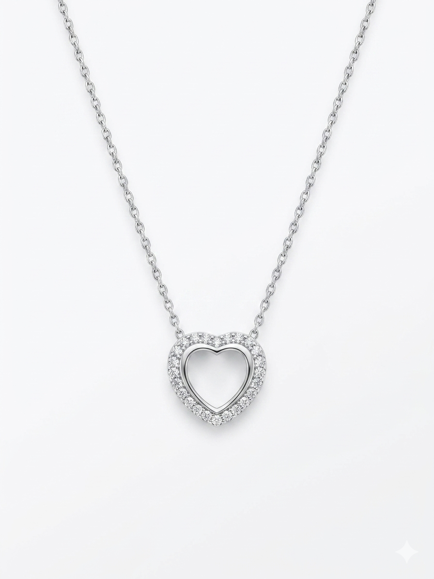 925 Sterling Silver Romantic Double Heart CZ Necklace for Women