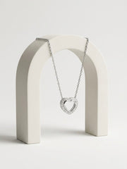 925 Sterling Silver Romantic Double Heart CZ Necklace for Women
