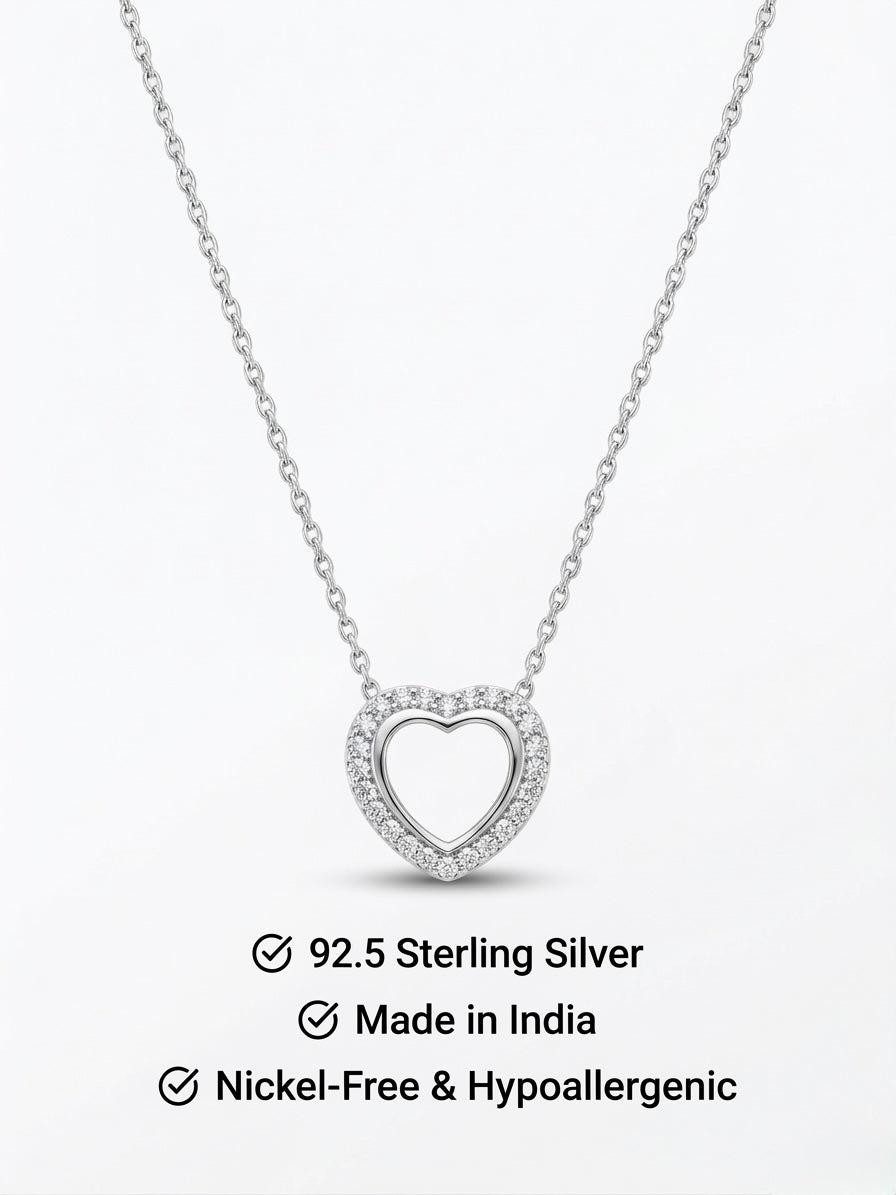 925 Sterling Silver Romantic Double Heart CZ Necklace for Women