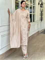 Champagne Zahra Embroidered Festive Set