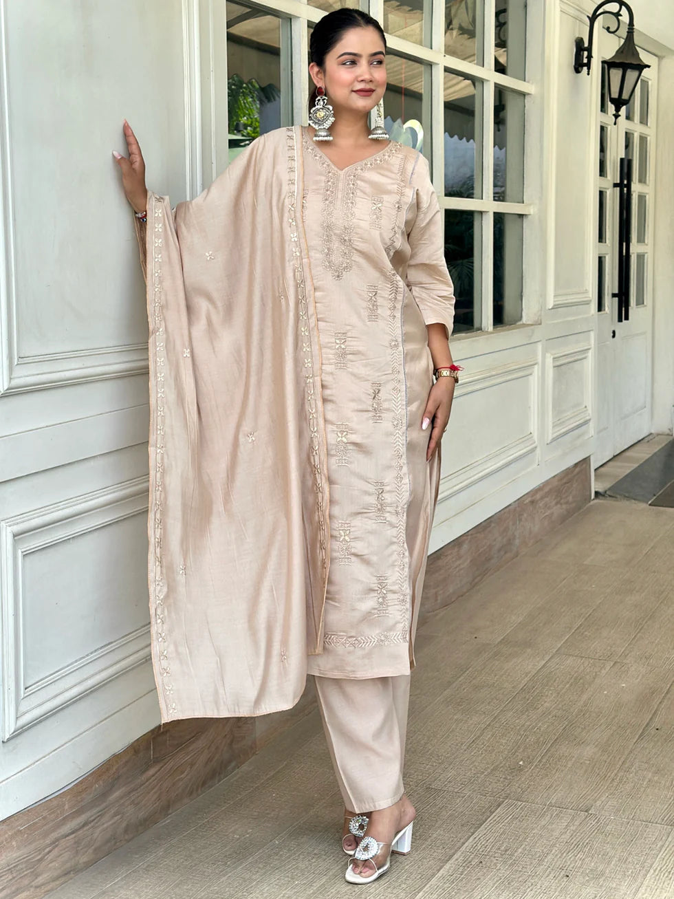 Champagne Zahra Embroidered Festive Set