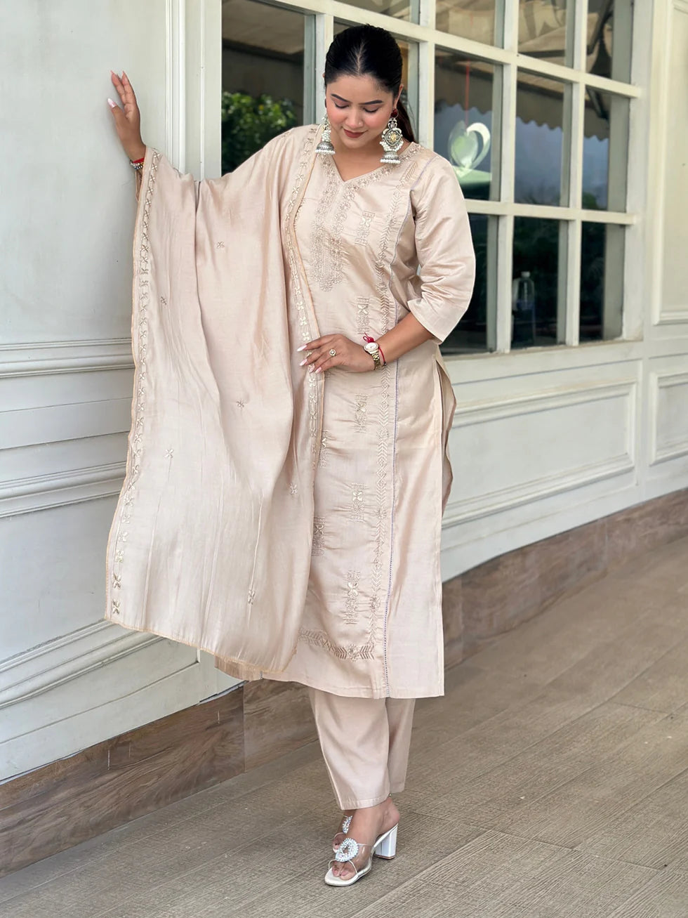 Champagne Zahra Embroidered Festive Set