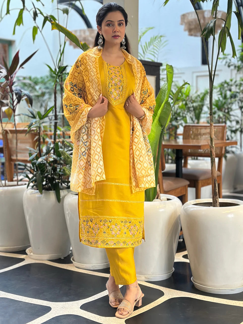Sunburst Mustard Embroidered Festive Set