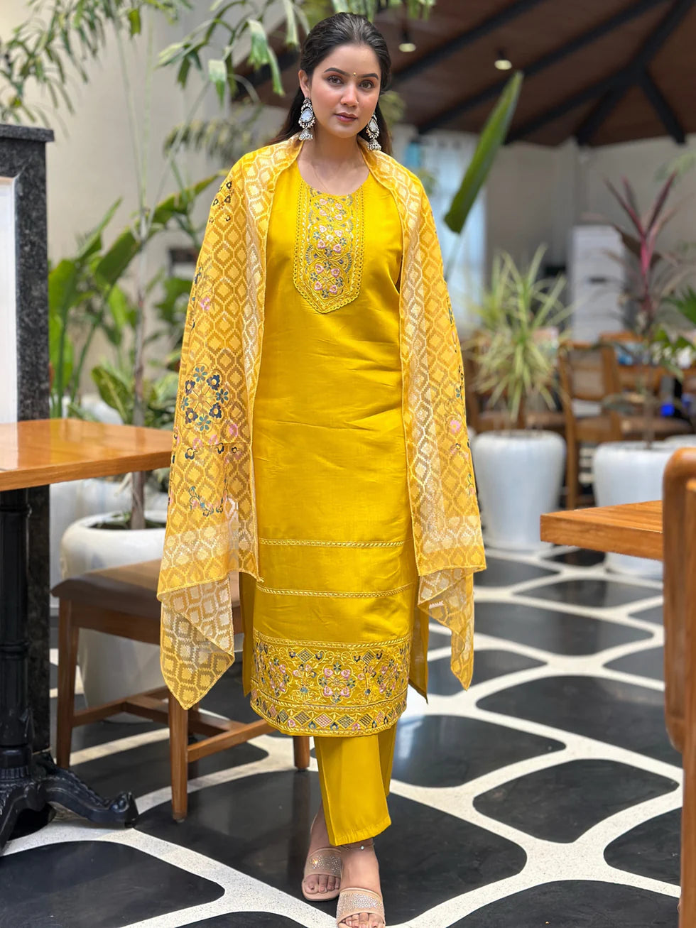 Sunburst Mustard Embroidered Festive Set