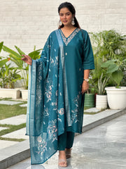 Teal Meher Floral Embroidered Festive Set