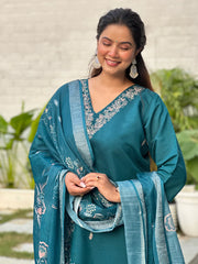 Teal Meher Floral Embroidered Festive Set