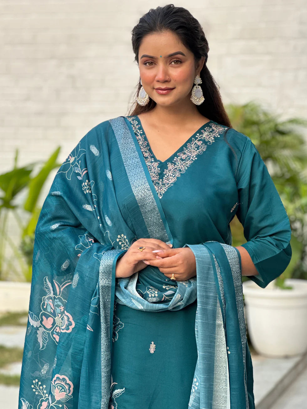 Teal Meher Floral Embroidered Festive Set