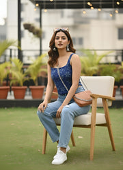 Women Blue Printed Top