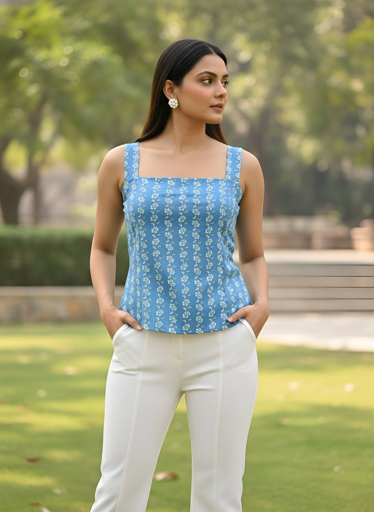 Women Blue Printed Top