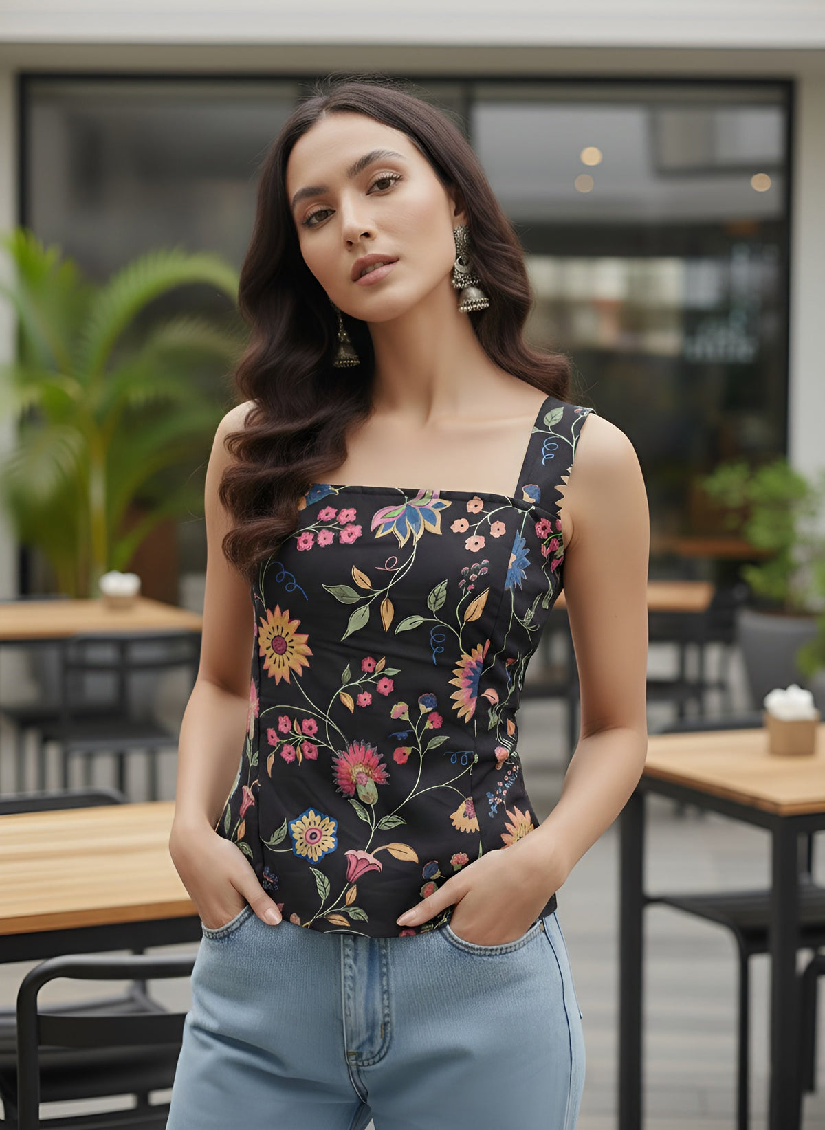 Women Black Printed Stylish Crop Top