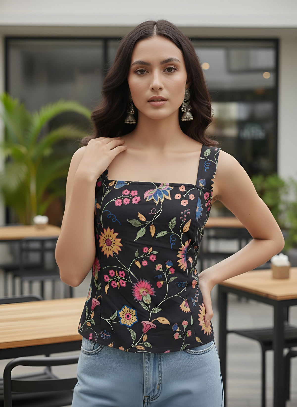 Women Black Printed Stylish Crop Top