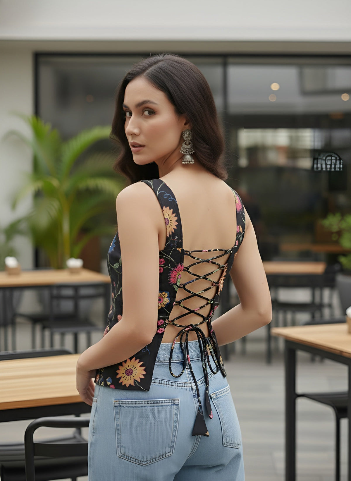 Women Black Printed Stylish Crop Top
