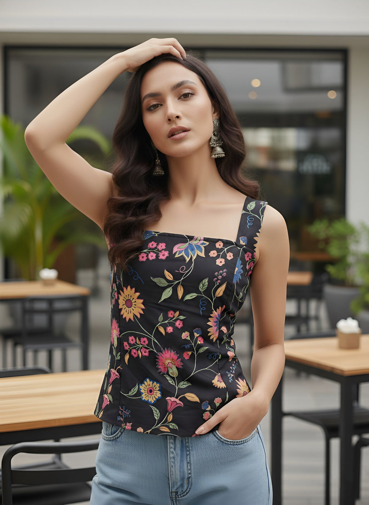 Women Black Printed Stylish Crop Top