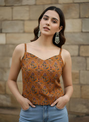 Mustard Printed Crop Top For Girls & Women