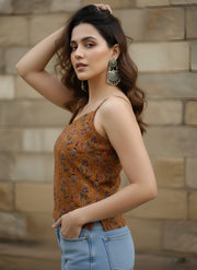 Mustard Printed Crop Top For Girls & Women