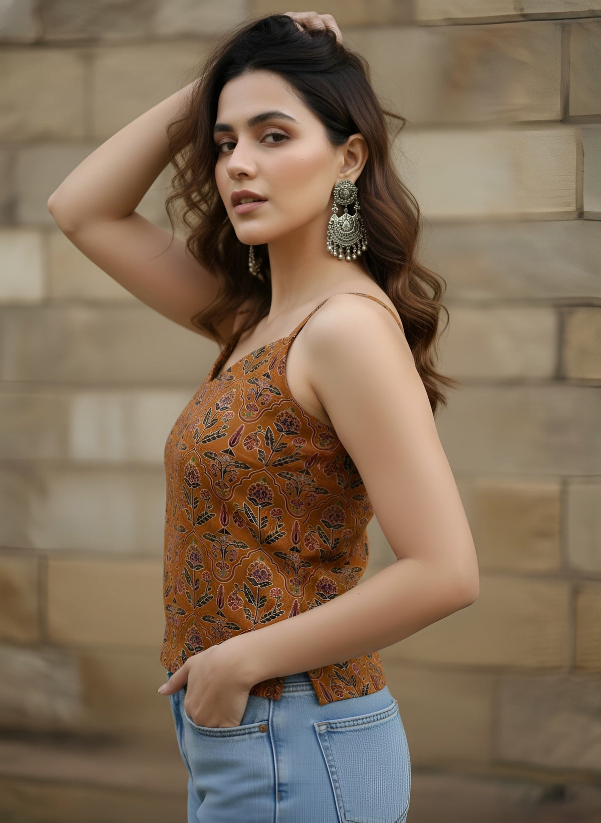 Mustard Printed Crop Top For Girls & Women
