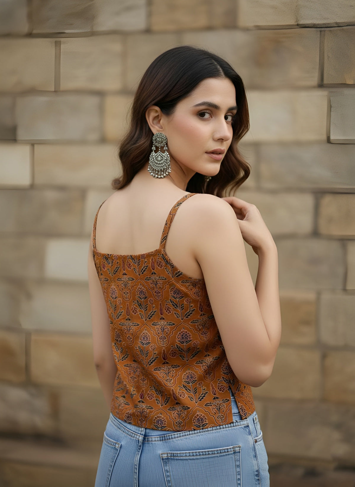 Mustard Printed Crop Top For Girls & Women