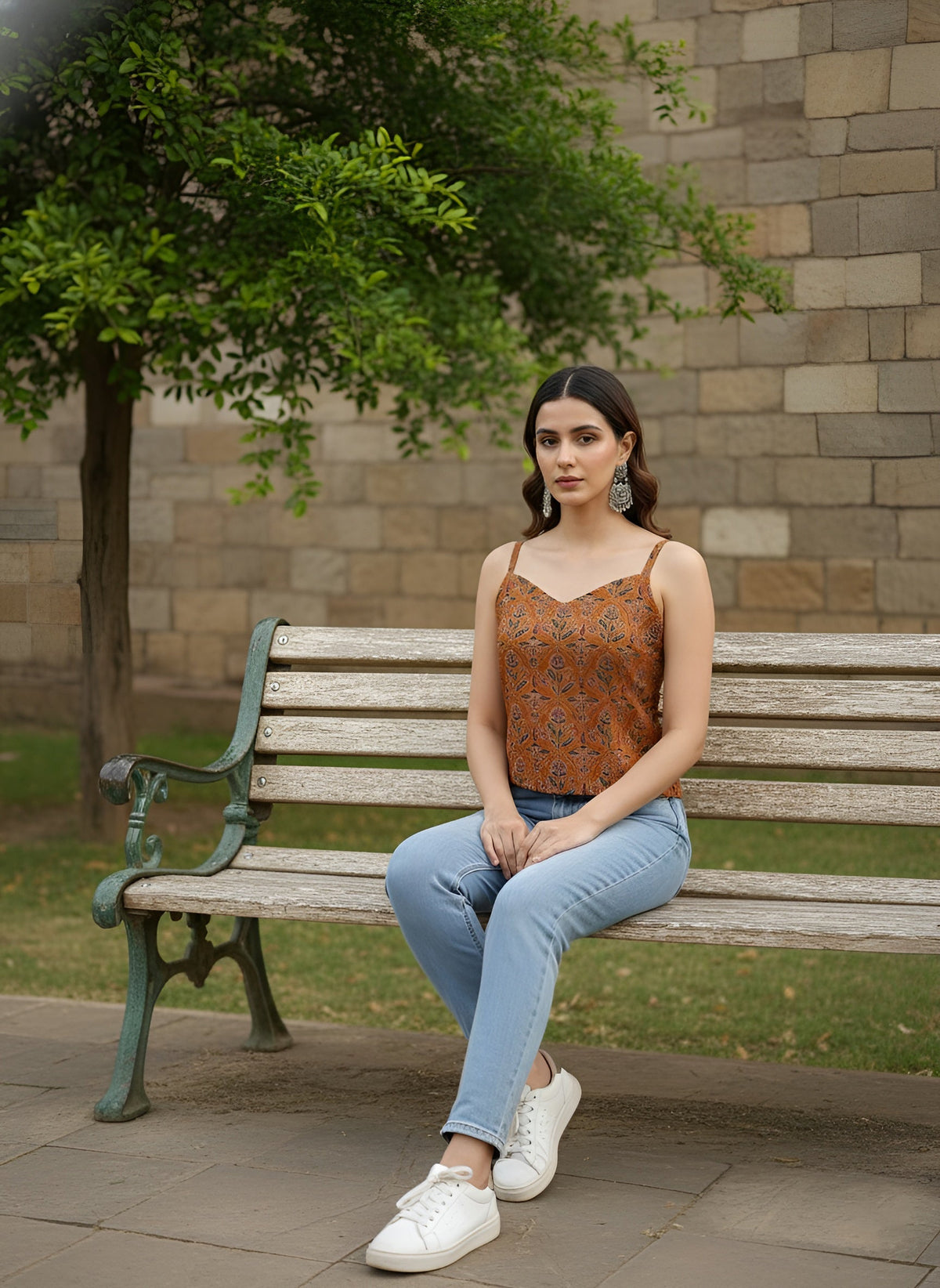 Mustard Printed Crop Top For Girls & Women