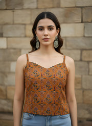 Mustard Printed Crop Top For Girls & Women