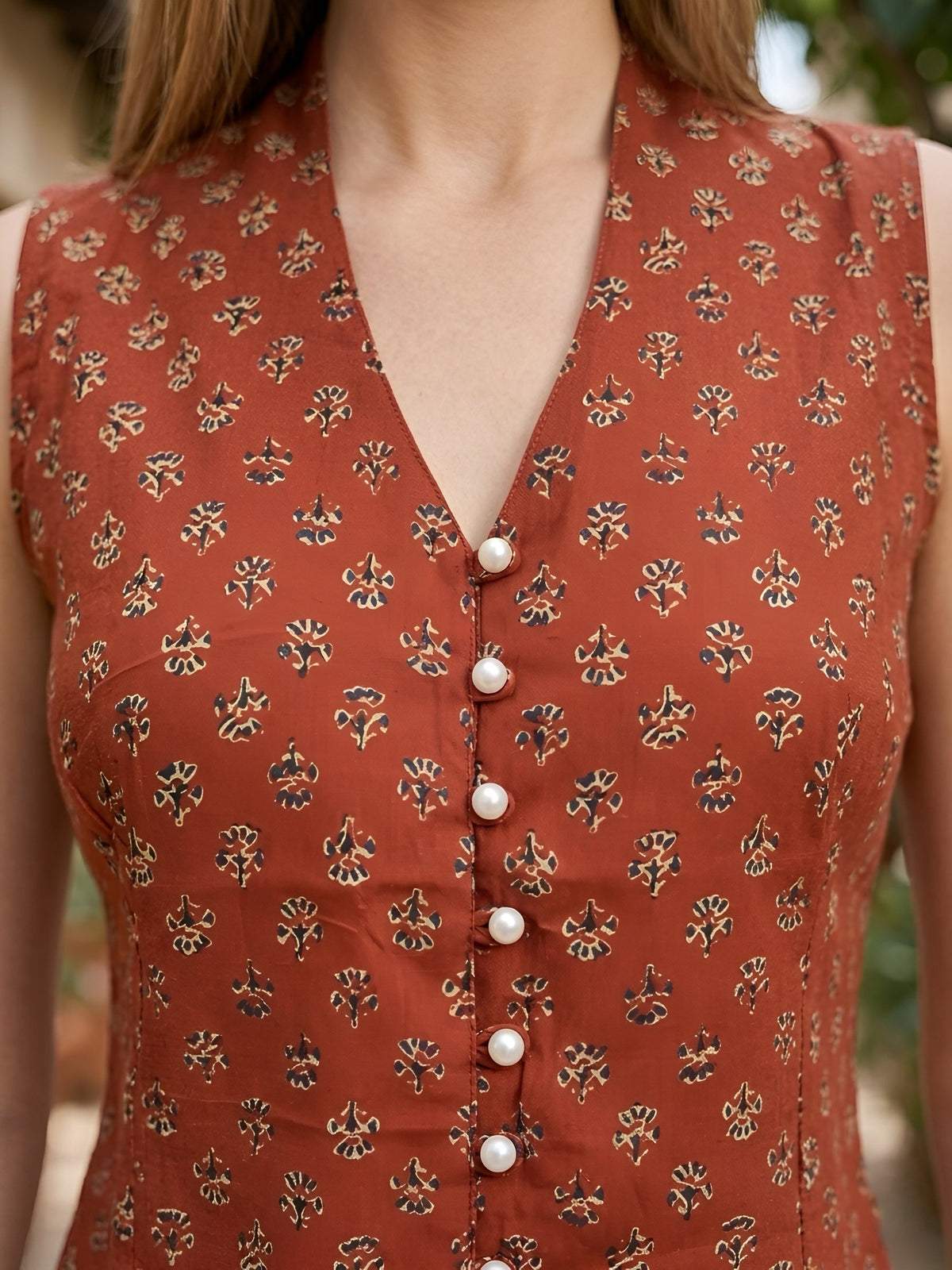 Women Rust Printed Top