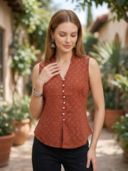 Women Rust Printed Top