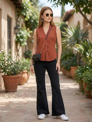Women Rust Printed Top