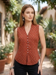 Women Rust Printed Top