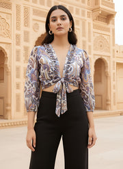 Multicolor Printed Chiffon Wrap Top