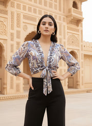 Multicolor Printed Chiffon Wrap Top