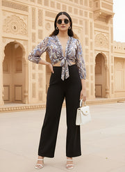 Multicolor Printed Chiffon Wrap Top