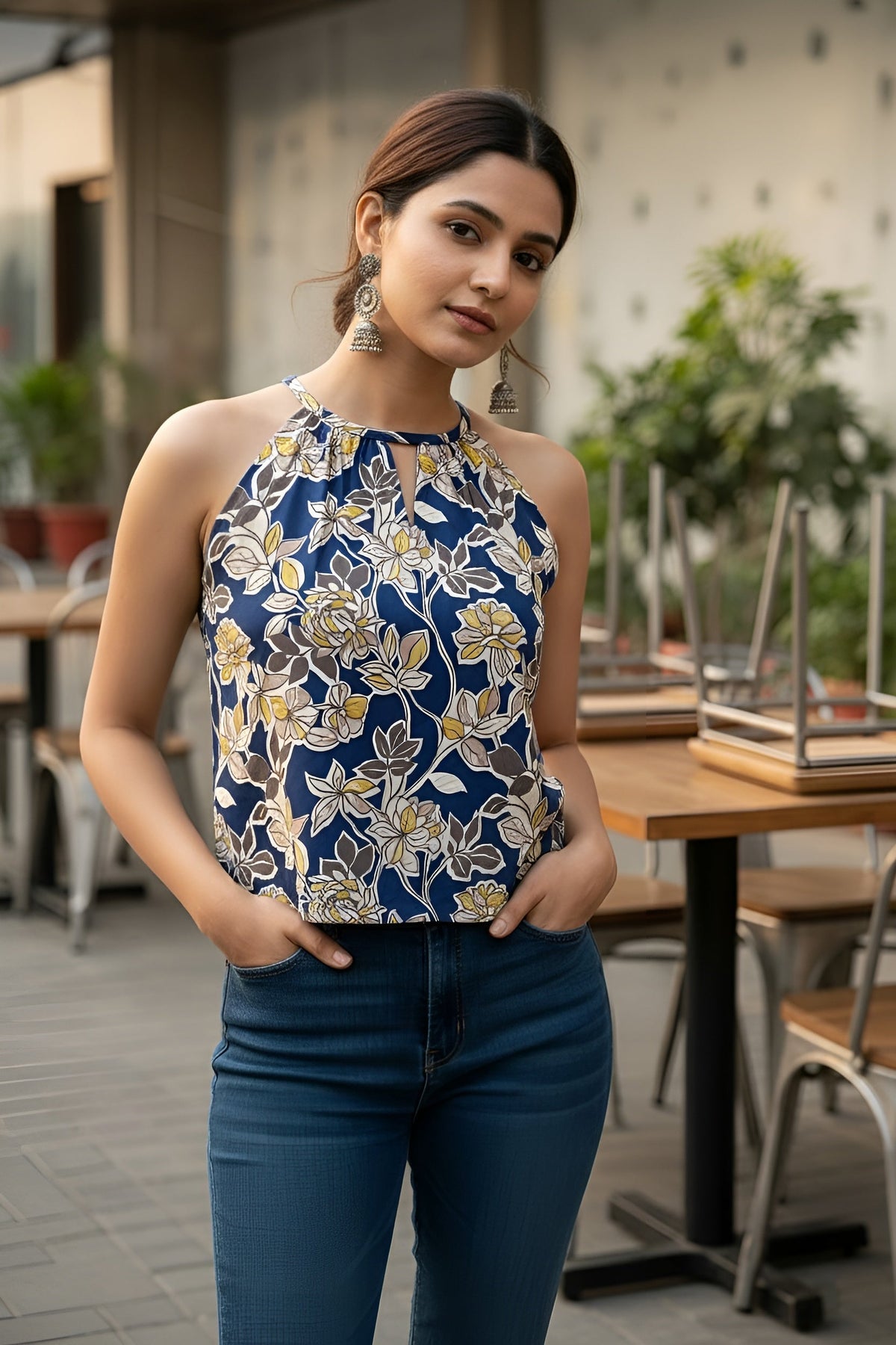 Women Blue Printed Top
