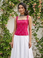 Pink Printed  Straight Sleeveless Top