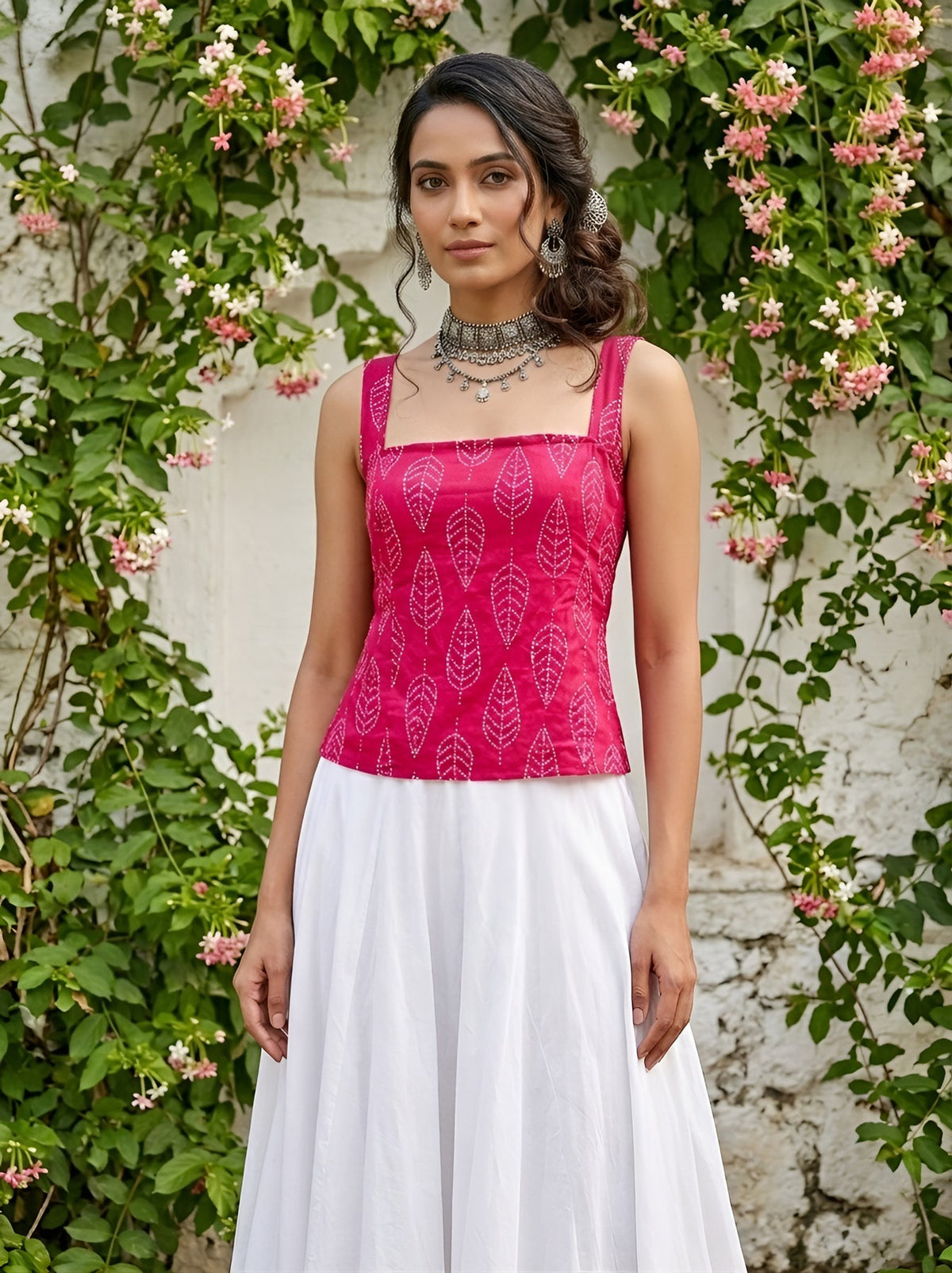 Pink Printed  Straight Sleeveless Top