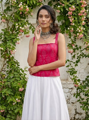 Pink Printed  Straight Sleeveless Top