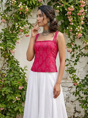 Pink Printed  Straight Sleeveless Top
