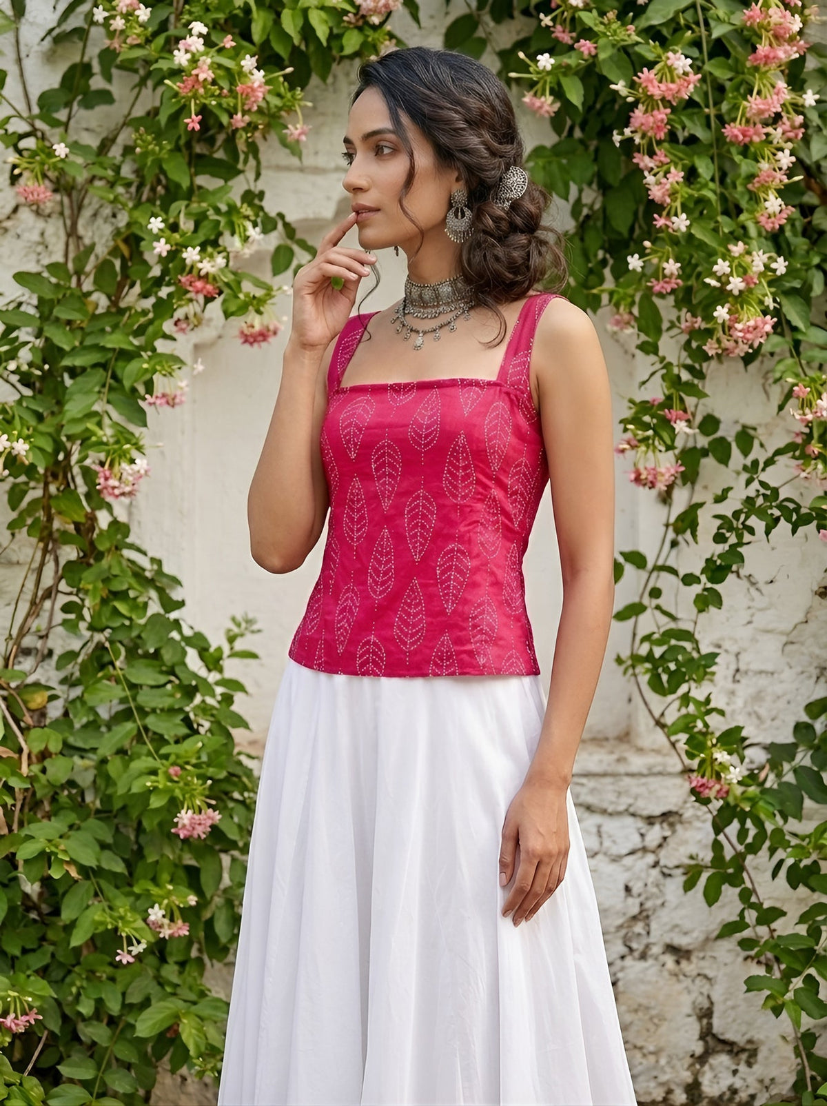 Pink Printed  Straight Sleeveless Top