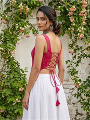 Pink Printed  Straight Sleeveless Top
