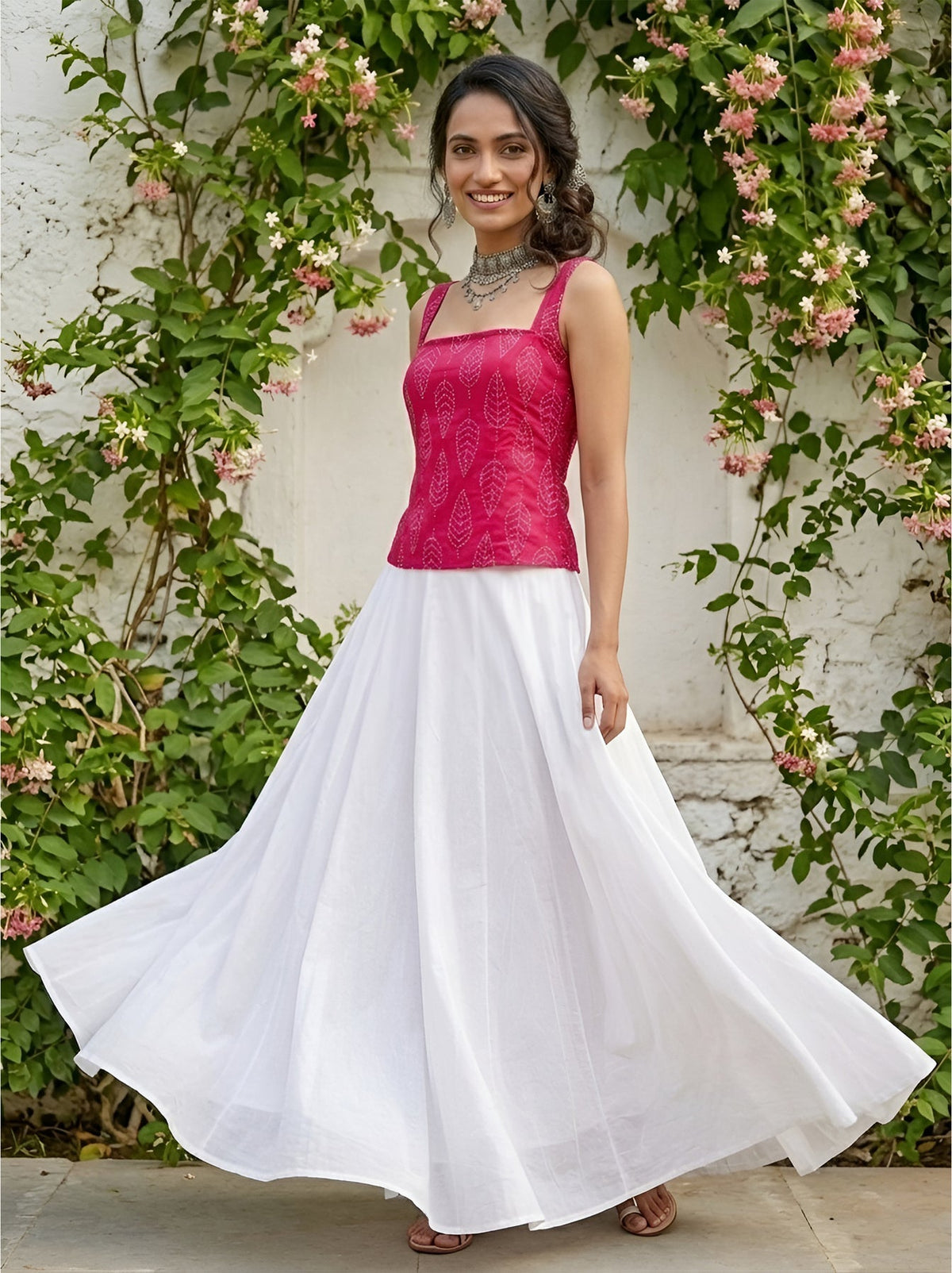 Pink Printed  Straight Sleeveless Top