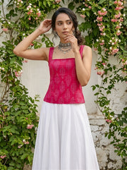 Pink Printed  Straight Sleeveless Top
