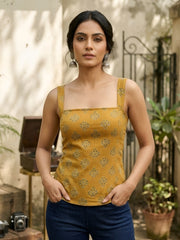 Women Mustard Printed Crop Top