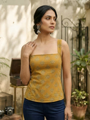 Women Mustard Printed Crop Top