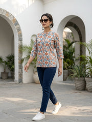 Women White Printed Straight Tunic