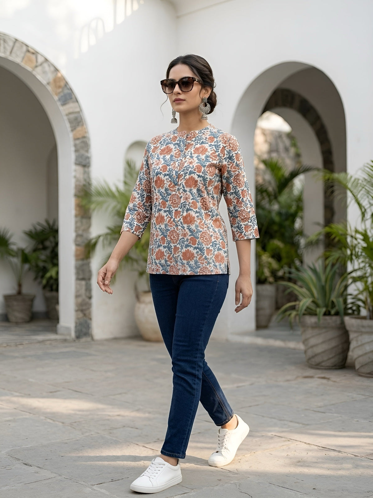 Women White Printed Straight Tunic