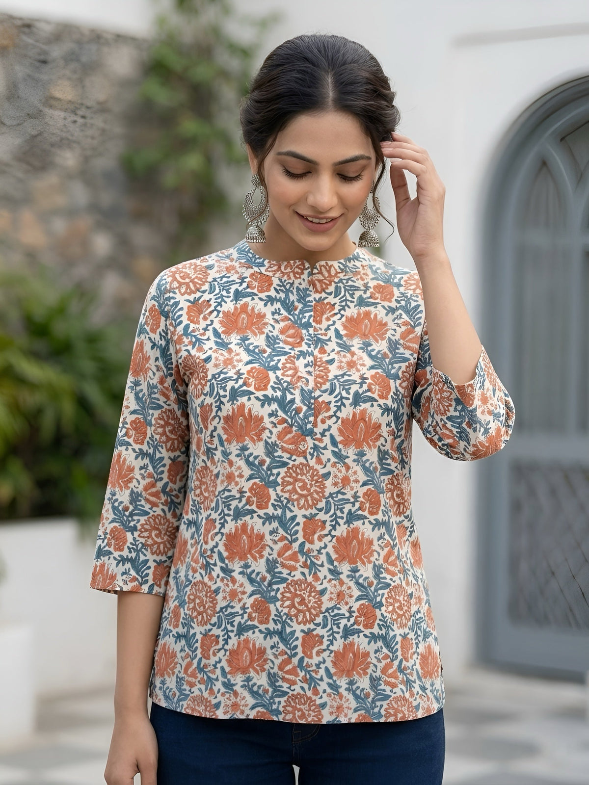Women White Printed Straight Tunic