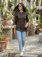 Women Black Printed Straight Tunic