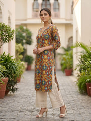 Multicolor Printed Straight Kurta with Three Quarter Sleeves