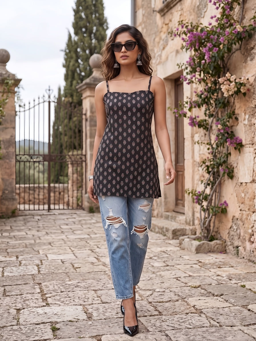 Women Black Printed Top